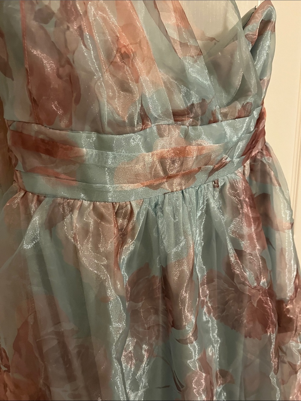 NWT LULUS Floral Organza Tie Shoulder Fairycore Wedding Guest Formal Ball Gown L - Picture 8 of 10